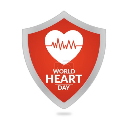  vector mundo día del corazón para la atención médica y el tratamiento de vectores. cardiograma escudo fondo.