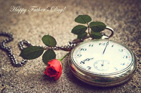 Foto de Regalo del Día del Padre. Reloj de bolsillo vintage y rosa roja - Imagen libre de derechos