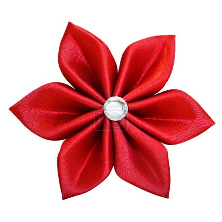Téléchargez les photos : Red textile flower with crystal inside isolated on white background - en image libre de droit