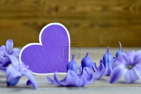 Téléchargez les photos : Carte de vœux vierge en forme de coeur et fleurs de jacinthe - en image libre de droit