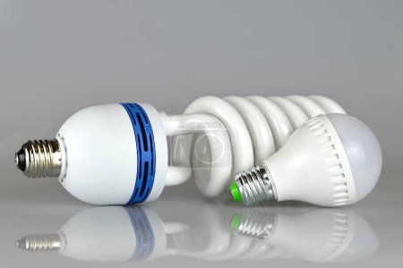 Photo for Energy saving led bulbs on grey background - Royalty Free Image