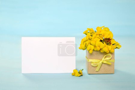 Téléchargez les photos : Carte de vœux vide et fleurs jaunes - en image libre de droit