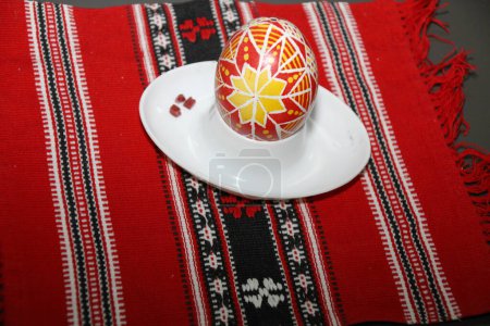 Close-up of Easter eggs handmade painted according to Ukrainian tradition "pysankarstva"