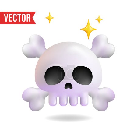 Ilustración de Cráneo 3D y huesos cruzados emoji aislados sobre fondo blanco. Ilustración vectorial. - Imagen libre de derechos