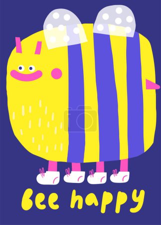 Ilustración de Lindo doodle cumpleaños, fiesta, tarjeta de ducha de bebé, folleto, invitación con abeja. Personaje de dibujos animados, fondo de objeto. plantilla imprimible - Imagen libre de derechos