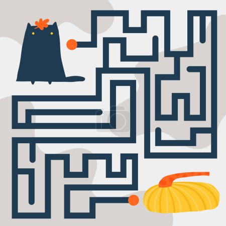 Photo for Cute doodle maze with animal, nature elements, pumpkin. Learn autumn puzzles for kids, children. Funny cartoon style labyrinth with adorable character. - Royalty Free Image