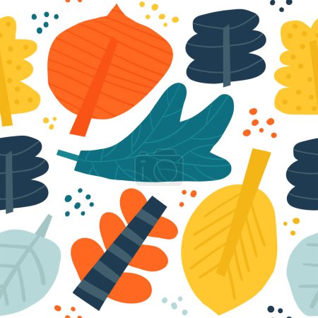 Photo for Cute autumnal seamless pattern. Funny hand drawn doodle repeatable pattern with nature elements, leaves - Royalty Free Image