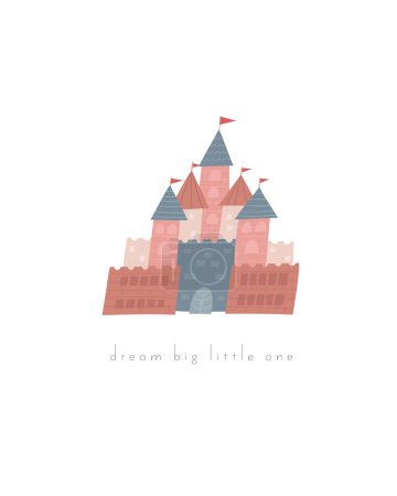 Photo for Fairy tale baby shower postcard with cute hand drawn doodle castle. Magical cover, page, template, banner, poster, print. Mythology enchanted background for kids - Royalty Free Image