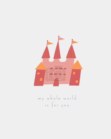 Photo for Fairy tale postcard with cute hand drawn doodle fantasy castle. Magical cover, page, template, banner, poster, print. Mythology enchanted background for kids - Royalty Free Image