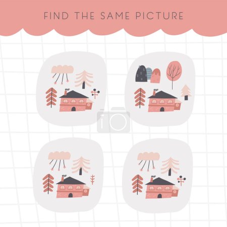 Photo for Logical game for kids. Cute hand drawn doodle funny puzzle with houses. Educational worksheet, mind task, riddle, strategy quiz, mental teaser, challenge, iq toy, brain trainer for children - Royalty Free Image