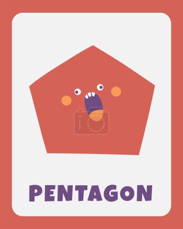 Photo for Learn shapes flashcard. Learning English words for kids. Cute hand drawn doodle educational card with pentagon character. Preschool learning material - Royalty Free Image