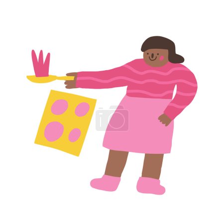 Illustration for Woman icon. Cute hand drawn doodle isolated female lady. Girl cooking food background - Royalty Free Image