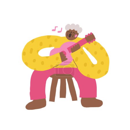 Photo for Old person icon. Cute hand drawn doodle isolated grandfather. Old gentleman, man sinning song, playing guitar background - Royalty Free Image