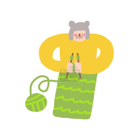 Illustration for Old person icon. Cute hand drawn doodle isolated grandmother. Old lady, woman knitting background - Royalty Free Image