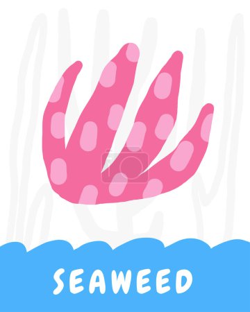 Photo for Learn underwater flashcard. Learning English words for kids. Cute hand drawn doodle educational card with seaweed. Preschool under sea, ocean life learning material - Royalty Free Image