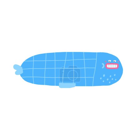 Niedliche Unterwasser-Postkarte mit lustigem, handgezeichnetem Doodle Blue Wal, finback. Meer, Meeresboden Riffabdeckung, Vorlage, Banner, Poster, Druck. Hintergrund im Cartoon-Stil für Kinder