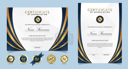 Photo for Blue and gold certificate border template for business, diploma and education documents. portrait and landscape paper. vector EPS 10 - Royalty Free Image