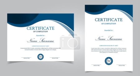 Photo for Blue and gold certificate border template for business, diploma and education documents. portrait and landscape paper. vector EPS 10 - Royalty Free Image