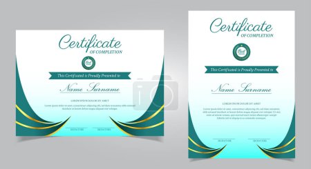Téléchargez les photos : Modèle de certificat de réussite vert et or. décerner un diplôme conception vierge. vecteur - en image libre de droit