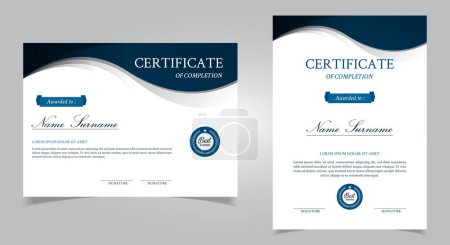 Téléchargez les photos : Modèle de certificat de diplôme professionnel dans un style moderne. certificat avec badges dorés. vecteur - en image libre de droit
