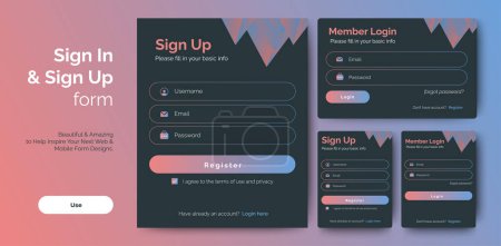 Photo for Set of Sign Up and Sign In forms for web and mobile.Registration and login forms page. Professional web design, full set of elements. User-friendly design materials - Royalty Free Image
