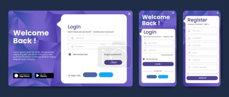 Photo for Login and Registration form templates with blue color design. Mobile Sign Up and Sign In page. Professional web design, full set of elements. User-friendly design materials. - Royalty Free Image