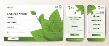 Photo for Green Nature Login and Registration form templates design. Mobile Sign Up and Sign In page. Professional web design, full set of elements. User-friendly design materials. - Royalty Free Image