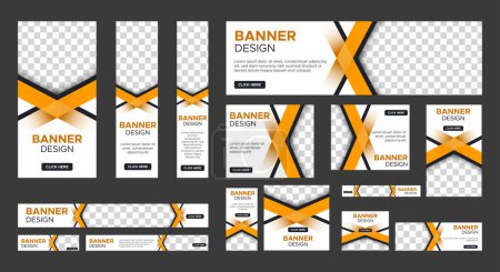 Photo for Professional business web ad banner template with photo place. Modern layout white background and Vivid red shape and text design - Royalty Free Image