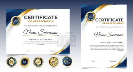Illustration for Certificates of completion template with luxury badge and modern line and shapes. Horizontal certificate For award, business, and education needs. Diploma vector template - Royalty Free Image