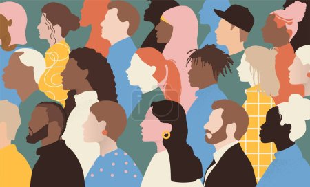 Illustration for Group of different people man and women profile silhouette. abstract illustration of diverse society, cultural identity, differing religious beliefs and sexual orientations, nations unity. - Royalty Free Image