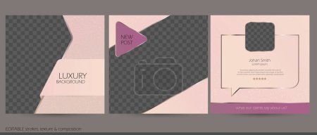 Photo for Set of client testimonial, customer feedback social media post design template. luxury pink purple square vector background for woman's day or mother's day beauty content - Royalty Free Image