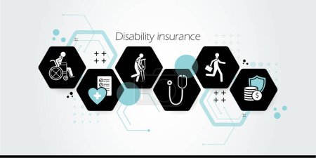 Téléchargez les illustrations : Concept of disability insurance, disability income protection. vector banner of people recovery period from an illness or injury who cannot work - en licence libre de droit