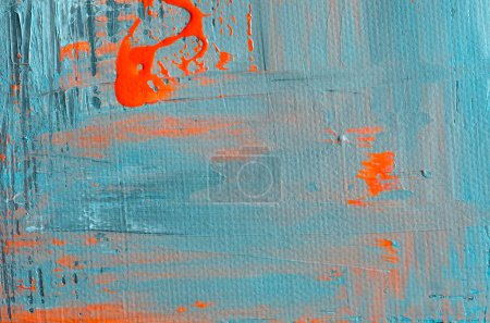 Téléchargez les photos : Macro Détails de la peinture abstraite bleue et orange sur le mur horizontal - en image libre de droit