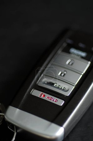 Macro Image of Modern Car Key Fod Alarm Button Vertical
