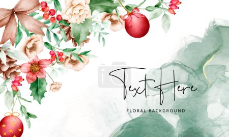 Illustration for Beautiful watercolor floral background with flower and ornamen Christmas - Royalty Free Image