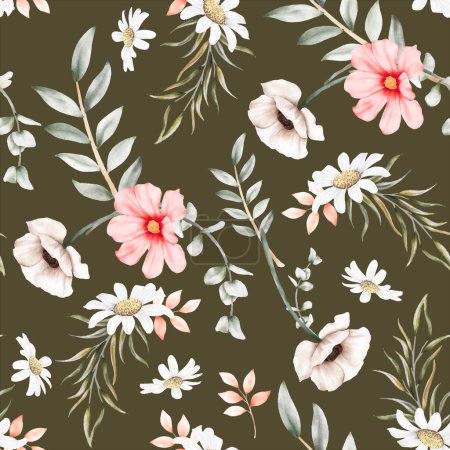 Illustration for Elegant tiny floral watercolor seamless pattern design - Royalty Free Image