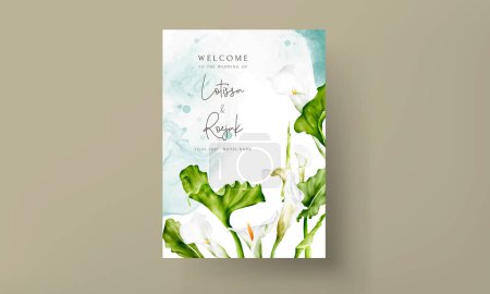 Ilustración de Elegant white lily flower watercolor wedding invitation card template - Imagen libre de derechos