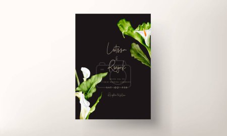 Ilustración de Elegant white lily flower watercolor wedding invitation card template - Imagen libre de derechos
