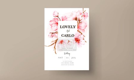 Illustration for Beautiful wedding invitation card with sweet cherry blossom flower - Royalty Free Image