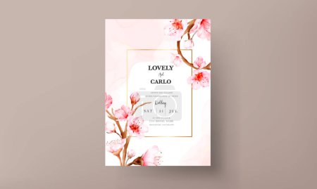 Ilustración de Beautiful wedding invitation card with sweet cherry blossom flower - Imagen libre de derechos