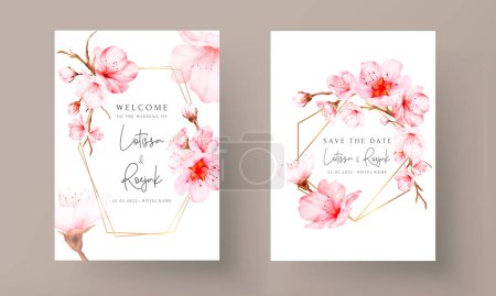 Téléchargez les illustrations : Beautiful wedding invitation card with sweet cherry blossom flower - en licence libre de droit