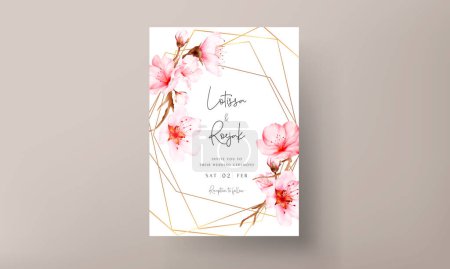 Téléchargez les illustrations : Beautiful pink cherry blossom floral watercolor invitation card - en licence libre de droit