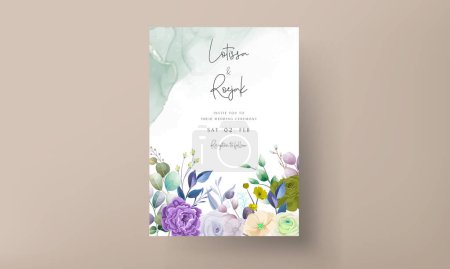 Téléchargez les illustrations : Beautiful wedding invitation card hand drawn floral with aquamarine color - en licence libre de droit