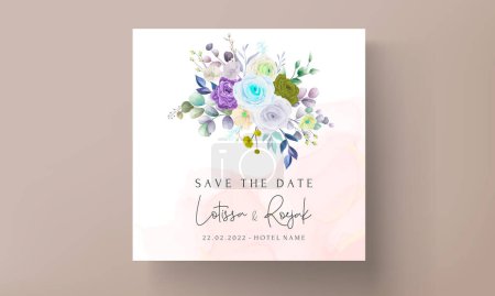 Illustration for Beautiful wedding invitation card hand drawn floral with aquamarine color - Royalty Free Image
