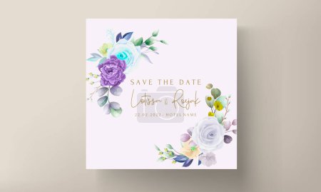 Ilustración de Beautiful wedding invitation card hand drawn floral with aquamarine color - Imagen libre de derechos