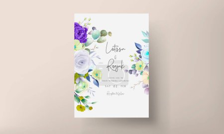Illustration for Beautiful wedding invitation card hand drawn floral with aquamarine color - Royalty Free Image