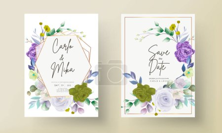 Illustration for Elegant floral wedding invitation card with watercolor - Royalty Free Image