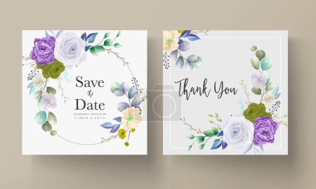 Illustration for Beautiful hand drawn roses floral wedding invitation card set - Royalty Free Image