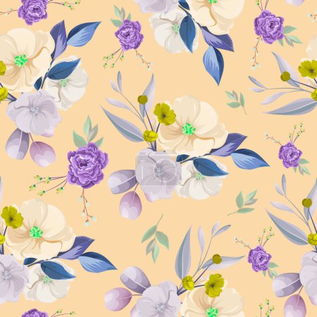 Illustration for Beautiful hand drawn roses floral seamless pattern - Royalty Free Image