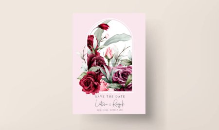 Illustration for Elegant red roses watercolor wedding invitation card set - Royalty Free Image